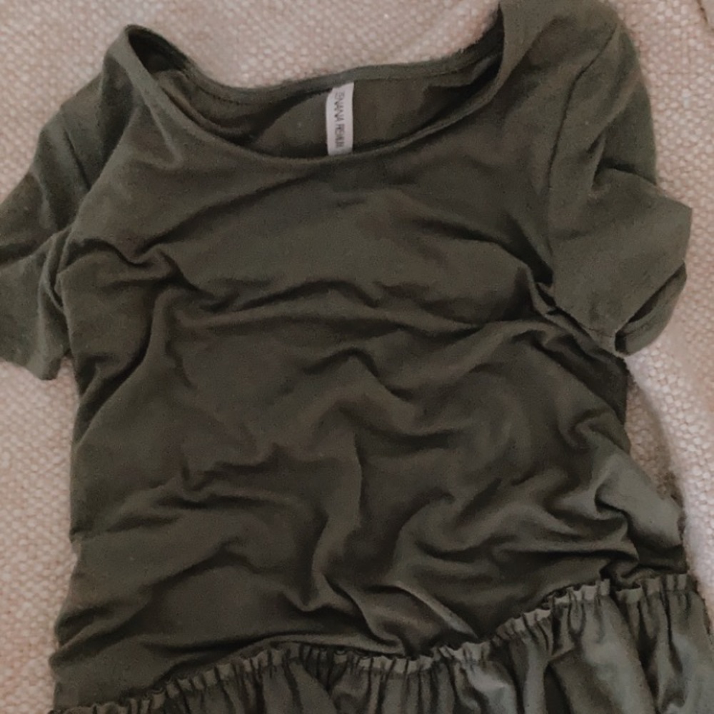 Boho olive green top with ruffles. LIKE NEW